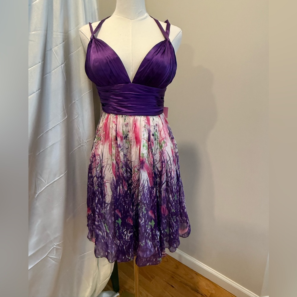 Chic Purple and Pink Floral Mini Dress